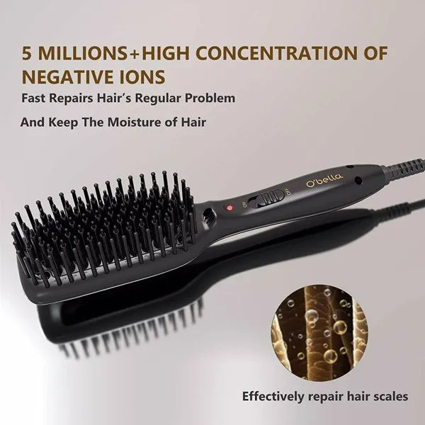 O'bella Hair Straightener Brush Hair Styler Electric Hot Comb