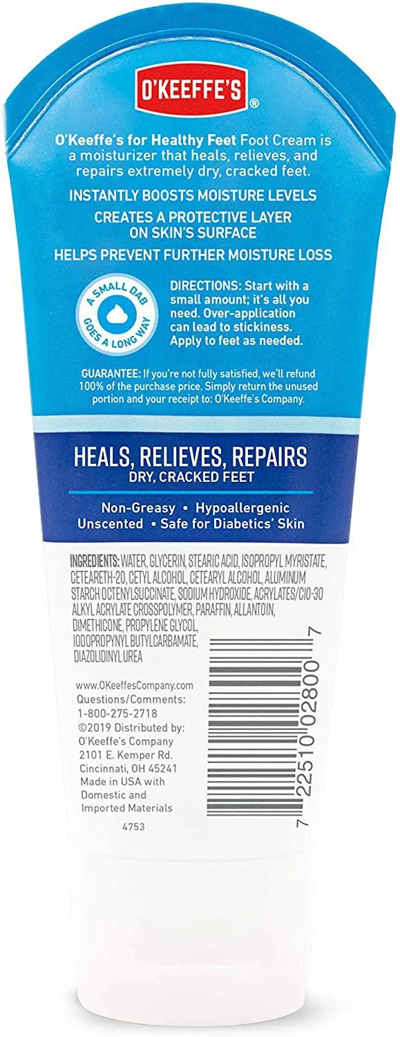 O'Keeffe's Healthy Feet Foot Cream Tube, 3 Ounce, Pack of 4