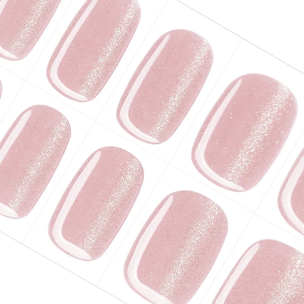 Pink Glitter Cat Eye Deluxe Semi Cured Gel Nail Strips | Dusk Rose - 3587