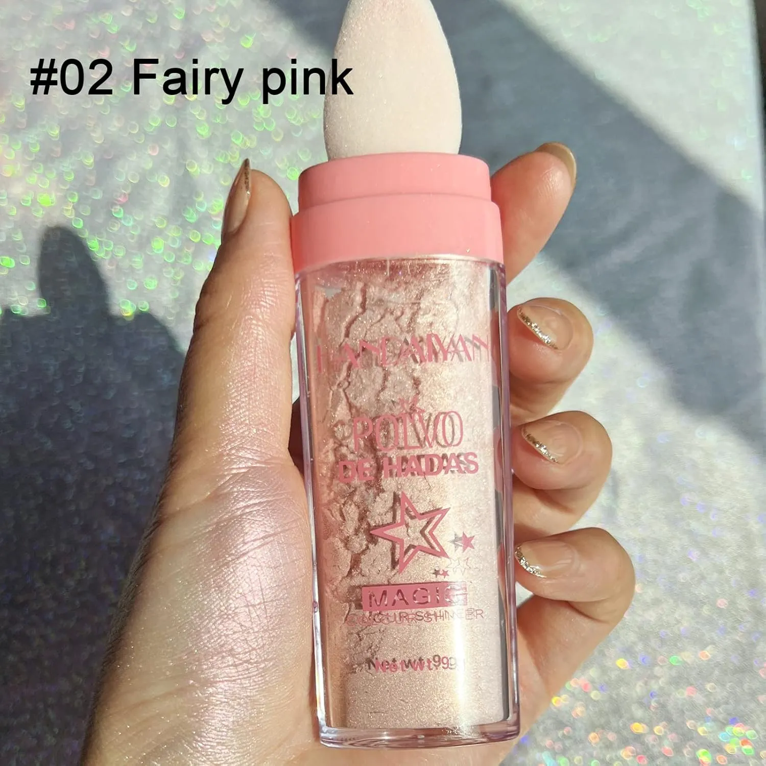 Polvo De Hadas Makeup Powder, Highlighter Powder Stick Body Shimmer Patting Powder Glitter High Gloss Sparkle Loose Brighten Face Body Lips Eyes Glow Cosmetic