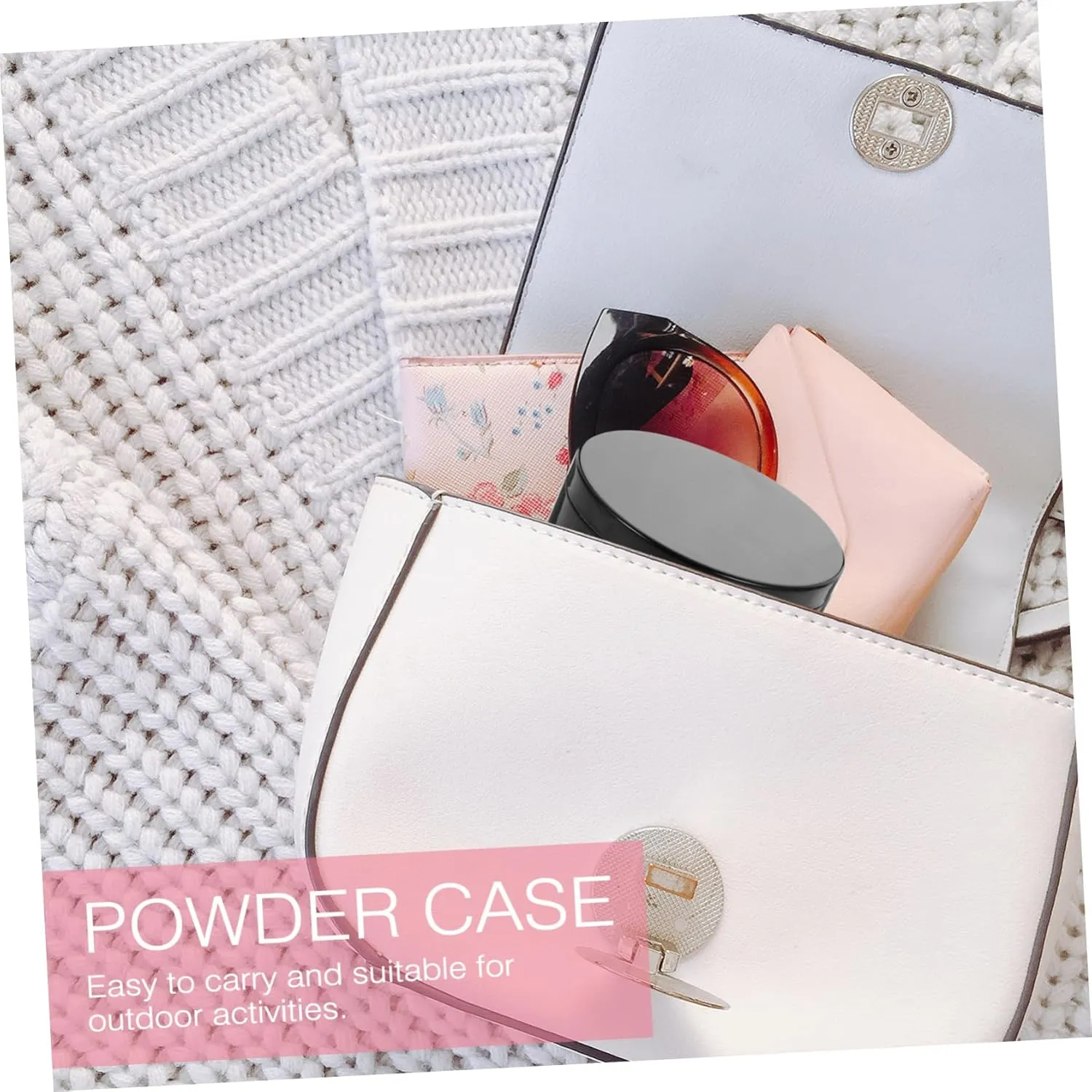 Portable Loose Case with Mirror and Puff Makeup Container Double Design for for Daily Use and Travel Cute Black Puff Holder
