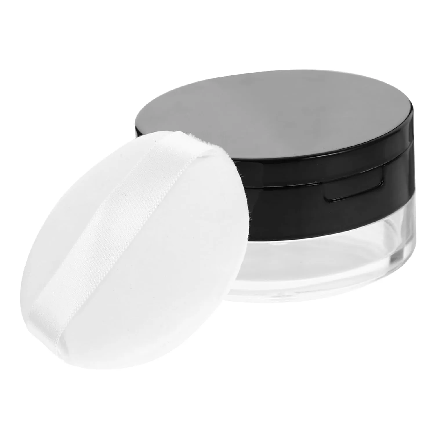 Portable Loose Case with Mirror and Puff Makeup Container Double Design for for Daily Use and Travel Cute Black Puff Holder