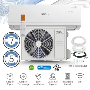 Premium Levella® 9,000 BTU 26.40 SEER2 Ductless Mini-Split Inverter  Air Conditioner Heat Pump System Full Set 230V. WIFI Included.