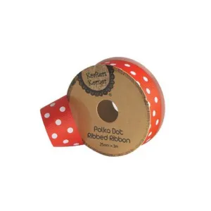 Red White Dot Ribbon - 25mm x 3m