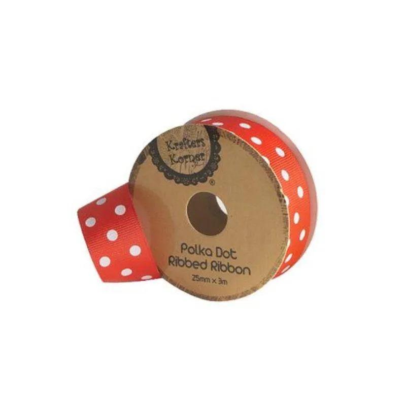 Red White Dot Ribbon - 25mm x 3m
