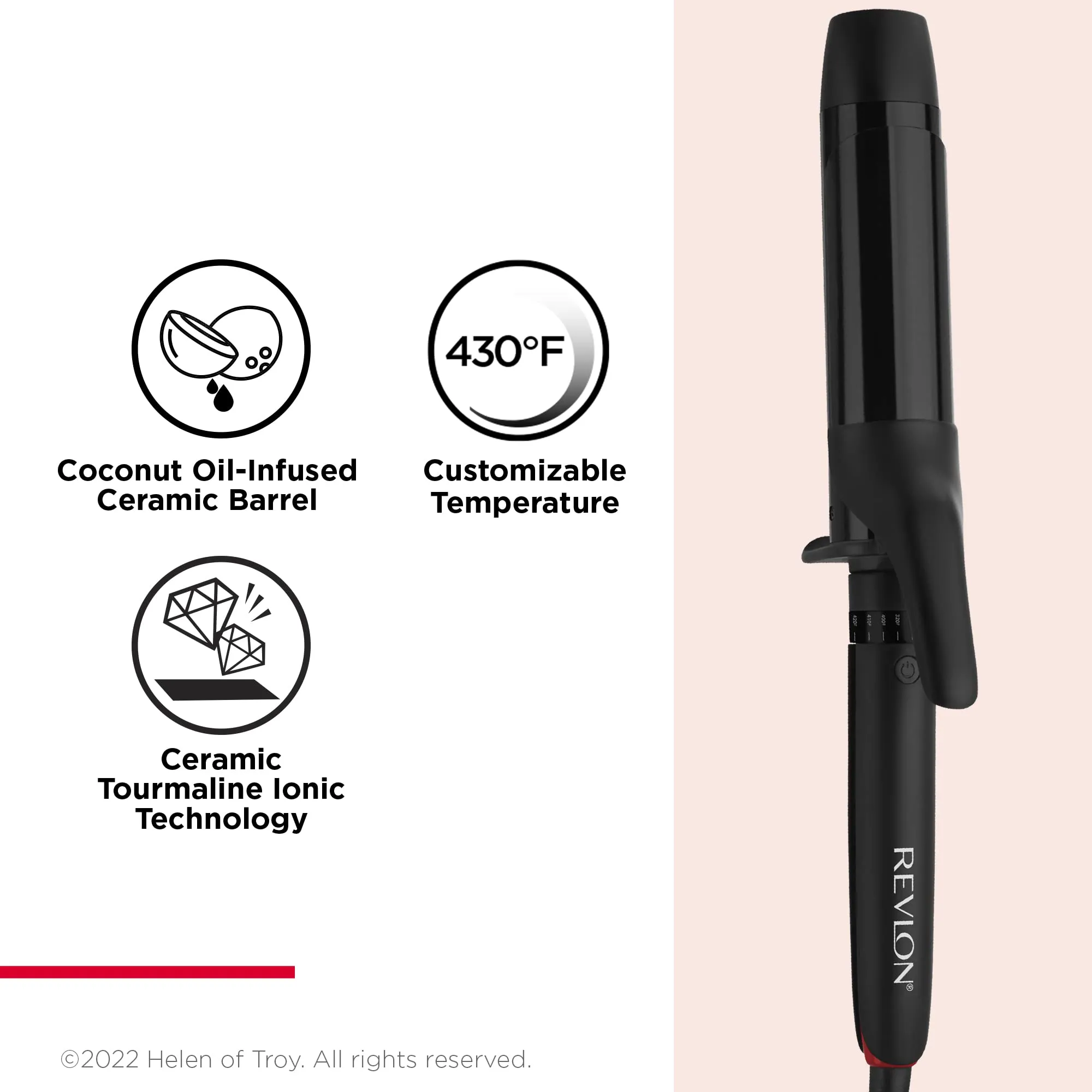 Revlon SmoothStay Coconut Oil-Infused Curling Iron | for Shiny, Smooth Curls (1-1/2 in)
