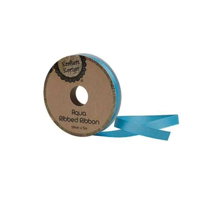 Ribbed Aqua Ribbon - 10mm x 5m