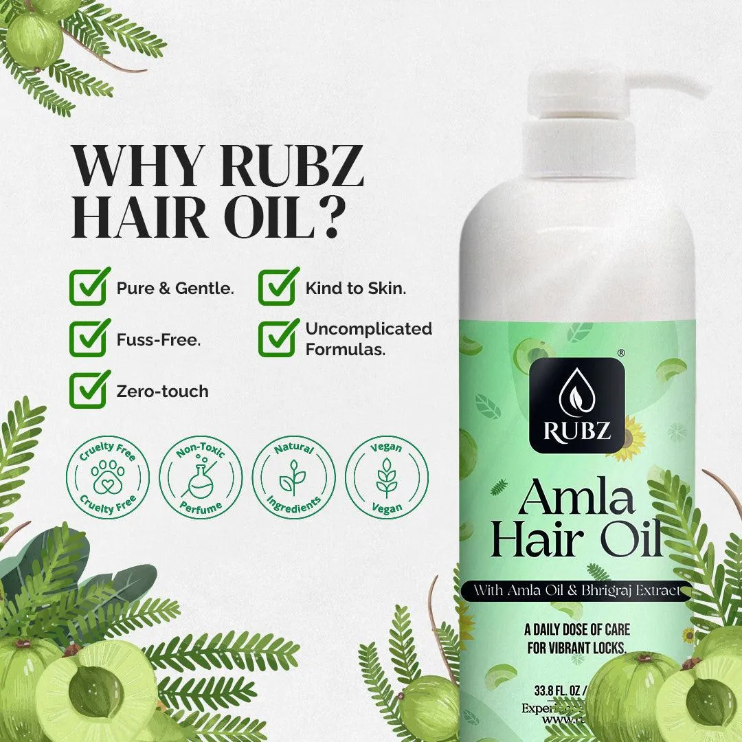 Rubz Amla Hair Oil | Enriched with Amla Oil & Bhrigraj Extract | For Strong, Long & Thick Hair | 1 Litre