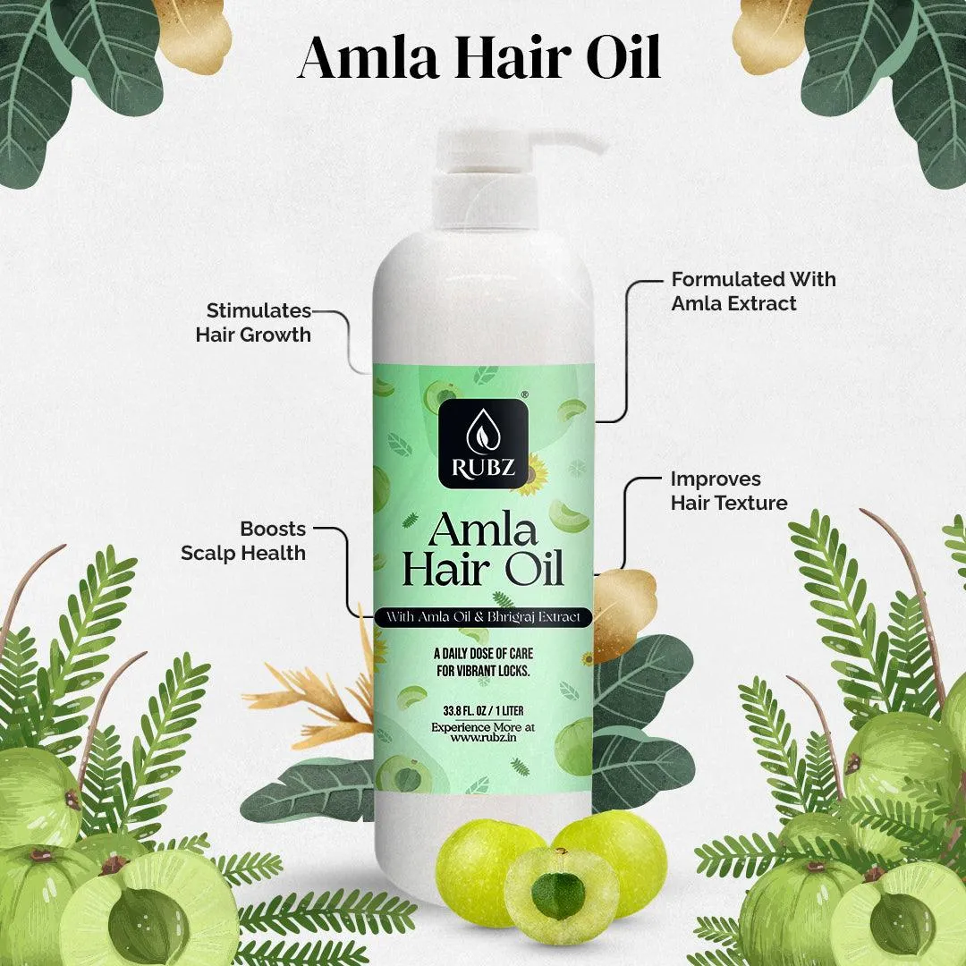 Rubz Amla Hair Oil | Enriched with Amla Oil & Bhrigraj Extract | For Strong, Long & Thick Hair | 1 Litre