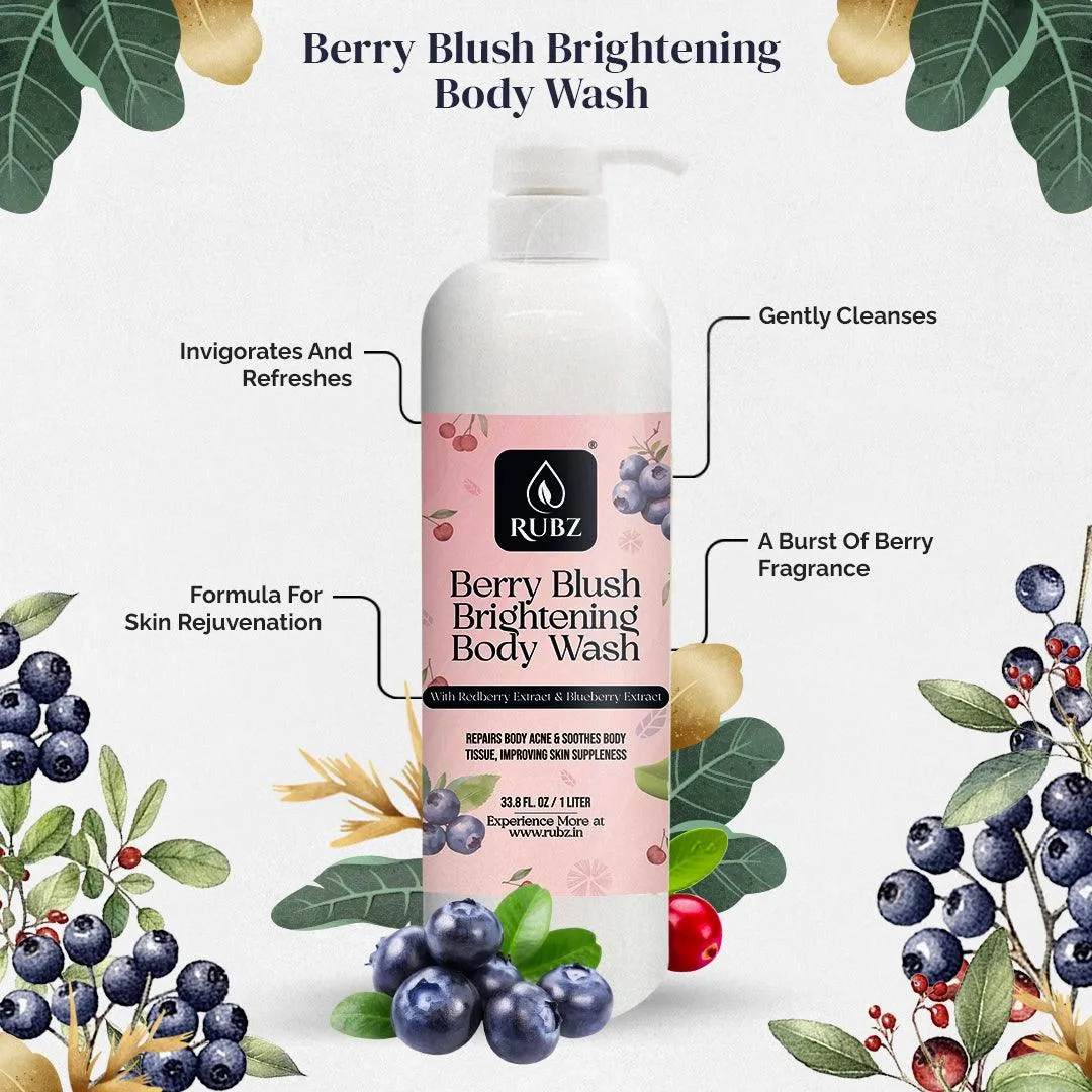 Rubz Berry Blush Brightening Body Wash Refill Pack 5L | Liquid Soap | Shower Gel | with Refillable 500 ml Plastic Bottle | Best for Hotel, Spa, Salon, Joint Family | SLS Free | Paraben Free