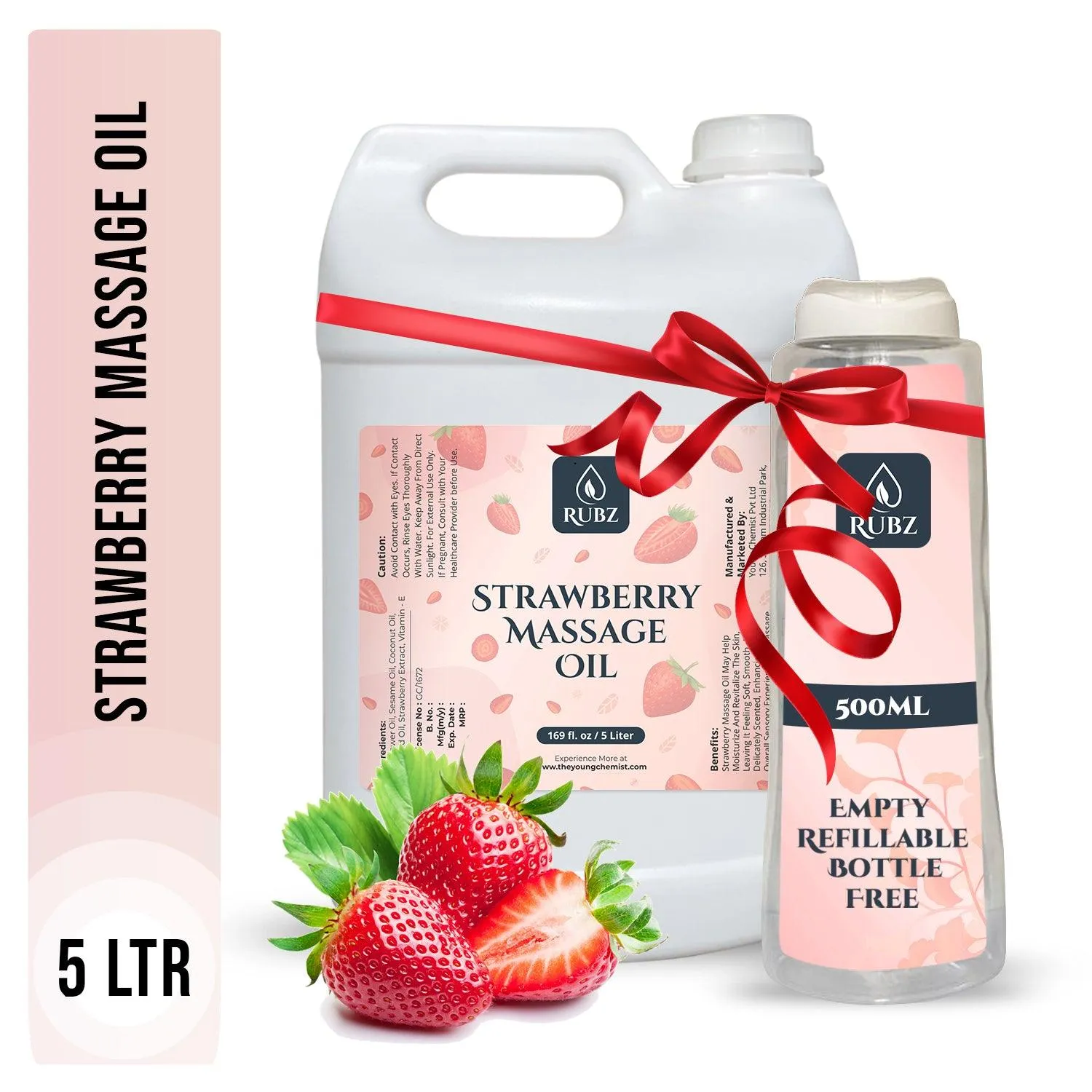 Rubz Strawberry Massage Oil | Moisturizing & Nourishing Body Massage Oil for Men & Women | Best for Aromatherapy & Full Body Spa | 5 Litre