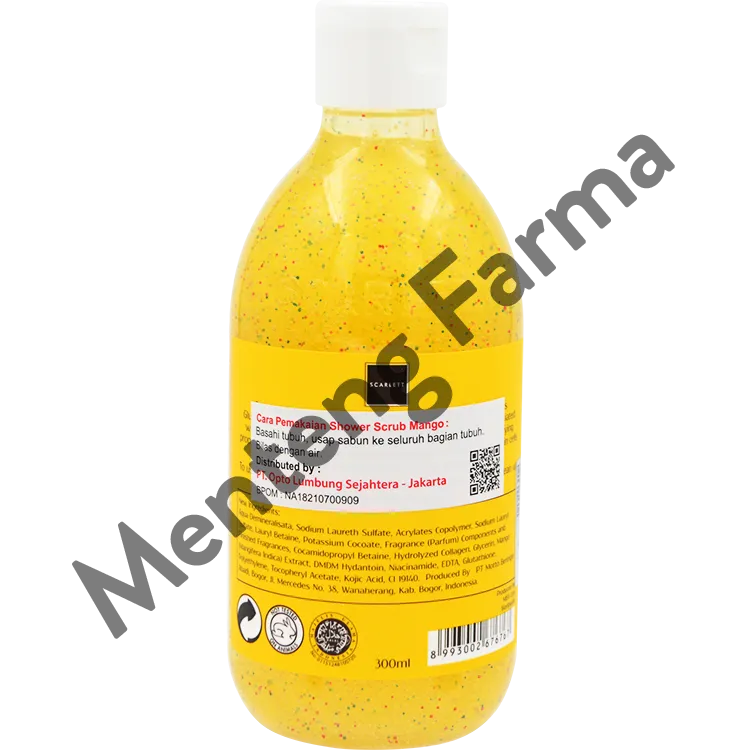 Scarlett Whitening Shower Scrub Mango 300 ML - Sabun Mandi Dengan Buliran Scrub