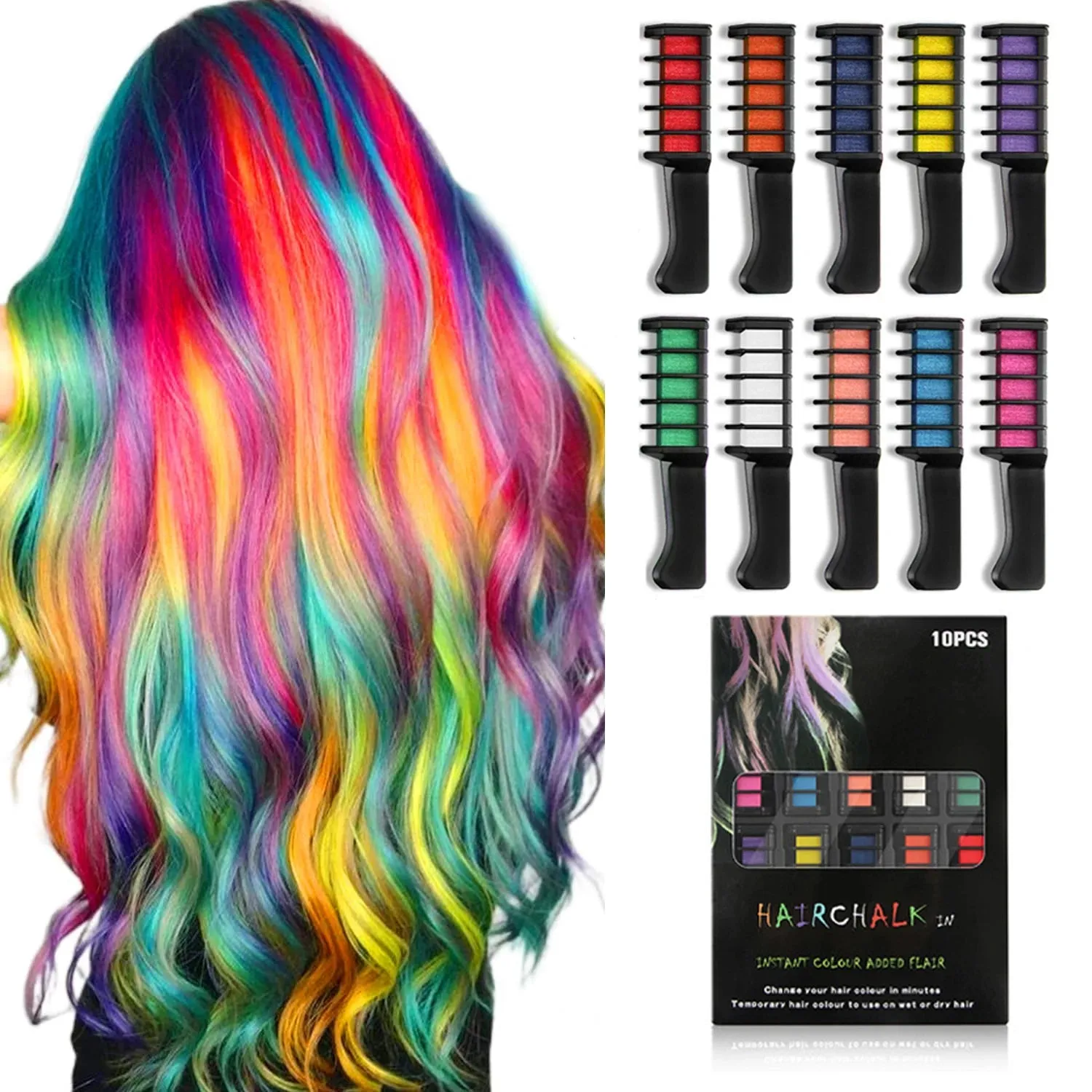 Stylish Temporary Washable Hair Dye Chalk Comb Set for Kids Toy Pretend Play Makeup Gift For Girls