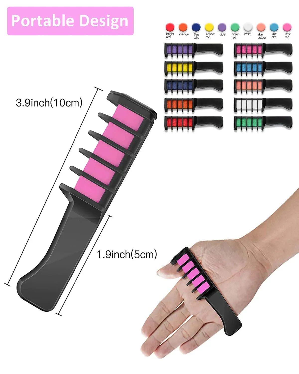 Stylish Temporary Washable Hair Dye Chalk Comb Set for Kids Toy Pretend Play Makeup Gift For Girls