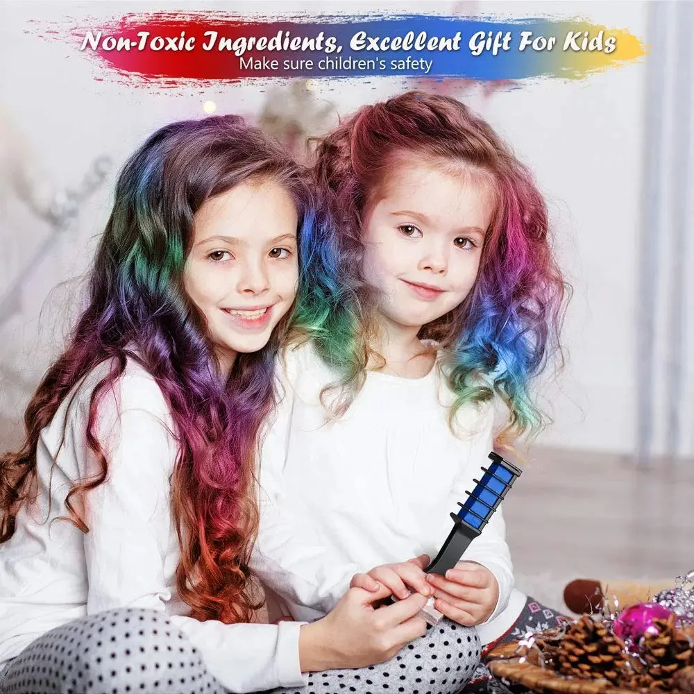 Stylish Temporary Washable Hair Dye Chalk Comb Set for Kids Toy Pretend Play Makeup Gift For Girls