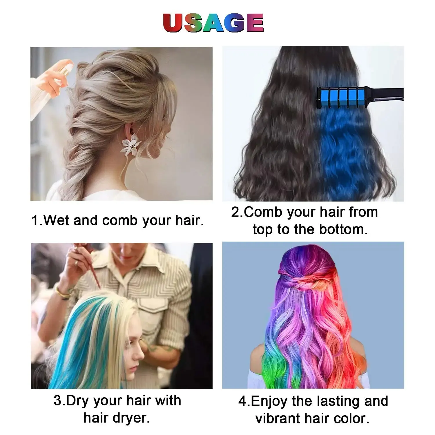 Stylish Temporary Washable Hair Dye Chalk Comb Set for Kids Toy Pretend Play Makeup Gift For Girls