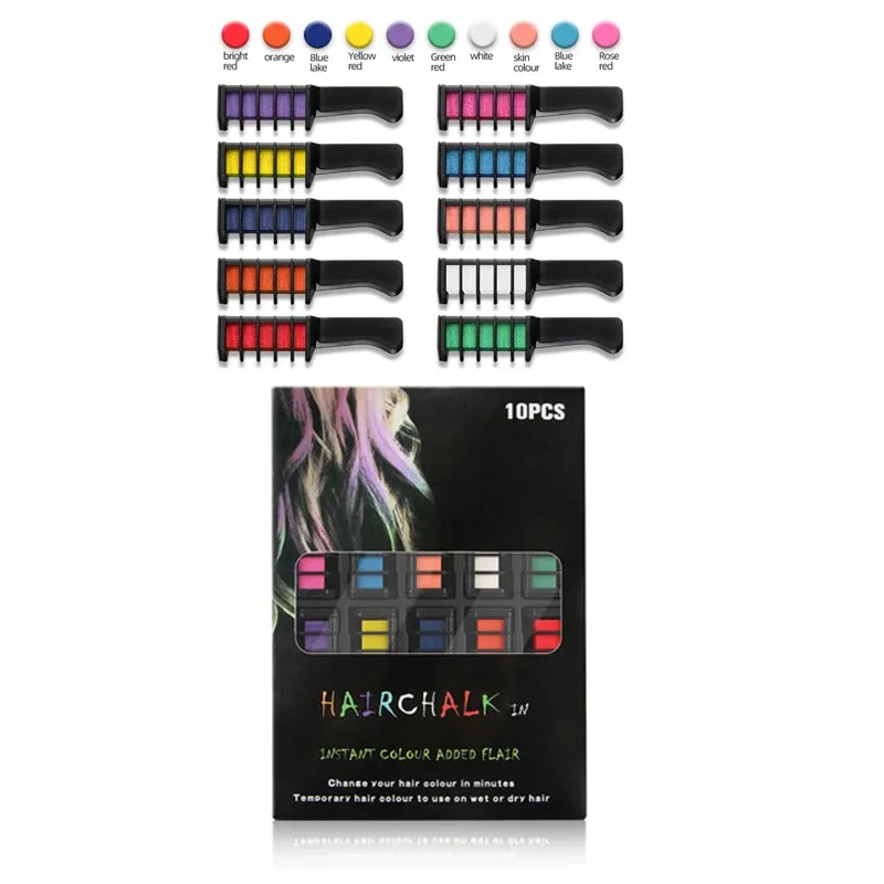 Stylish Temporary Washable Hair Dye Chalk Comb Set for Kids Toy Pretend Play Makeup Gift For Girls