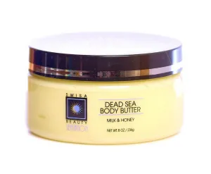 Swisa Beauty Dead Sea Body Butter, Milk & Honey - Hydrating and Nourishing Shea Butter Moisturizer, 8oz