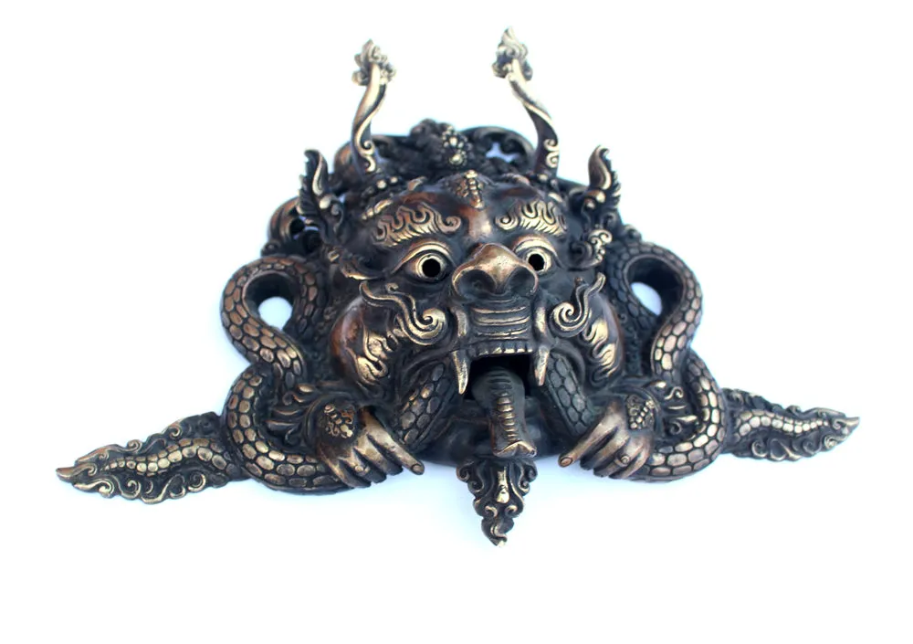 Tibetan Cheppu Wall Hanging Mask, Brass Artwork, Tibetan Home Decor MSK05