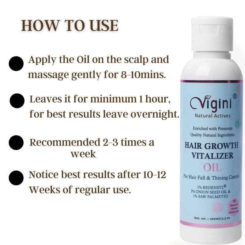 Vigini 1% Redensyl Hair Growth Regrowth Nourish Scalp Tonic Revitalizer Control Fall Hair Oil100-ml | DHT Blocker Nourishing Anti-Fall Loss Thinning Damage use with Shampoo Onion Seed Oil