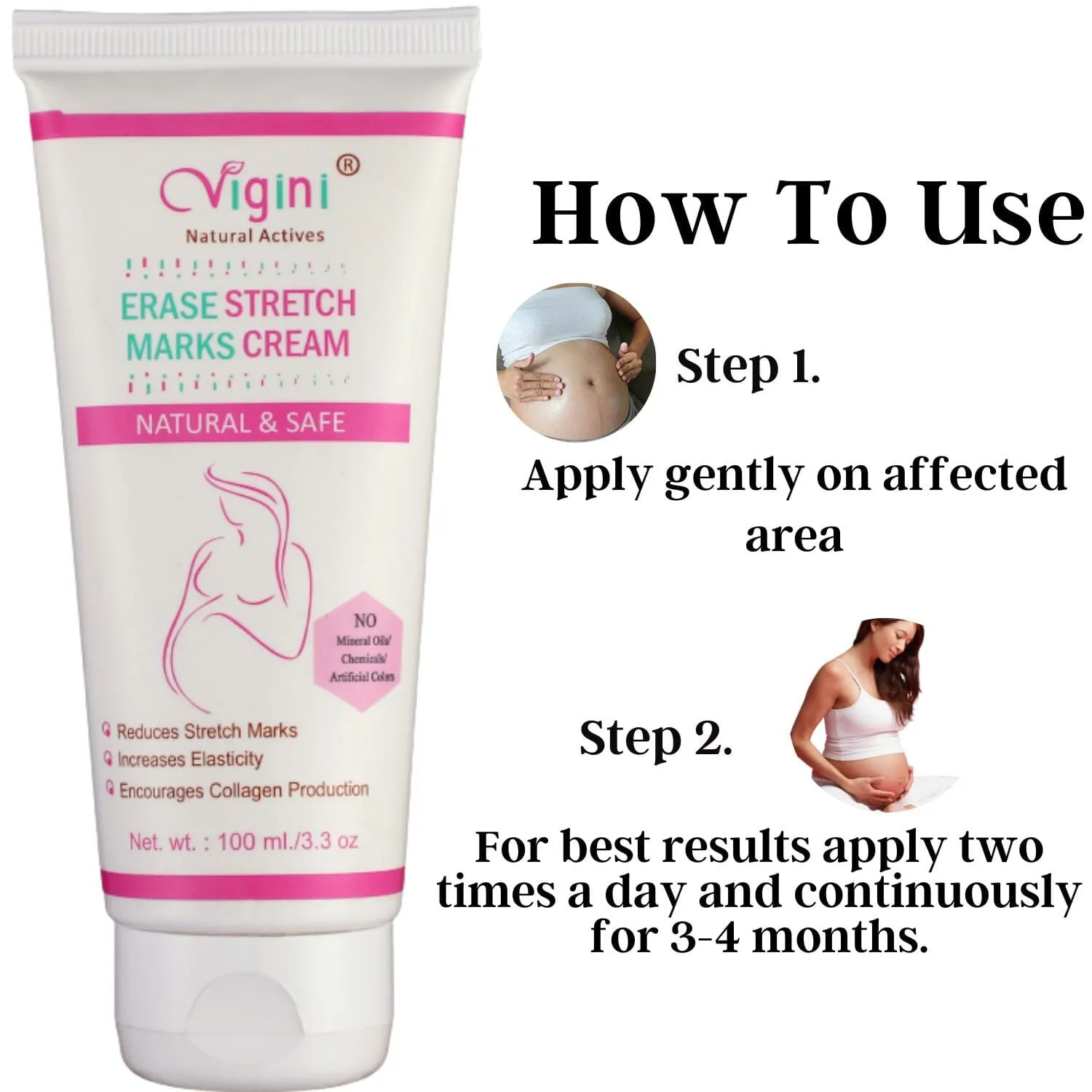 Vigini Natural Erase Stretch Marks Scars Removal Oil Cream In During After Pregnancy Delivery for Women Anti-Aging Hyper Pigemantation Remover Uneven Skin Tone 100g