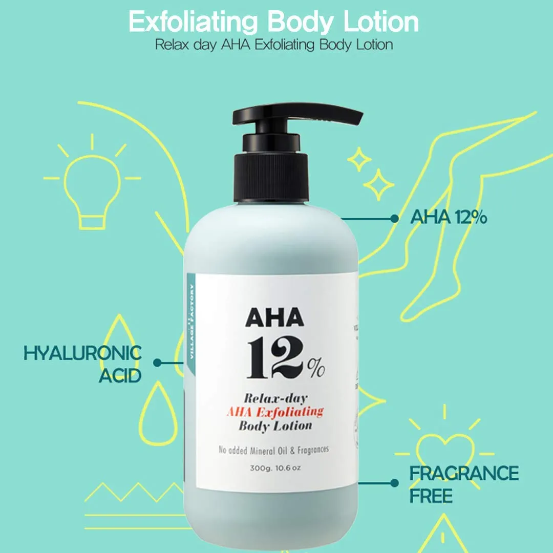 VILLAGE 11 FACTORY AHA 12% Relaxing Day AHA Exfoliation Body Lotion لوشن الجسم المقشر