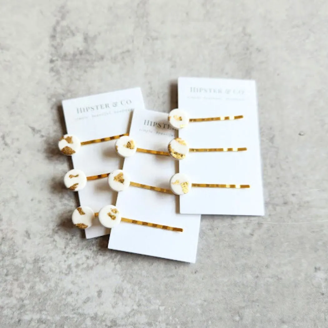 White and Gold Handmade Hair Pin Set