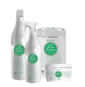 White Clay Hair Therapy Reconstruction Revitalizing Hydration Kit 4 Itens - Adlux