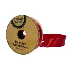 Wine Red Satin Ribbon - 2.5cm x 300cm